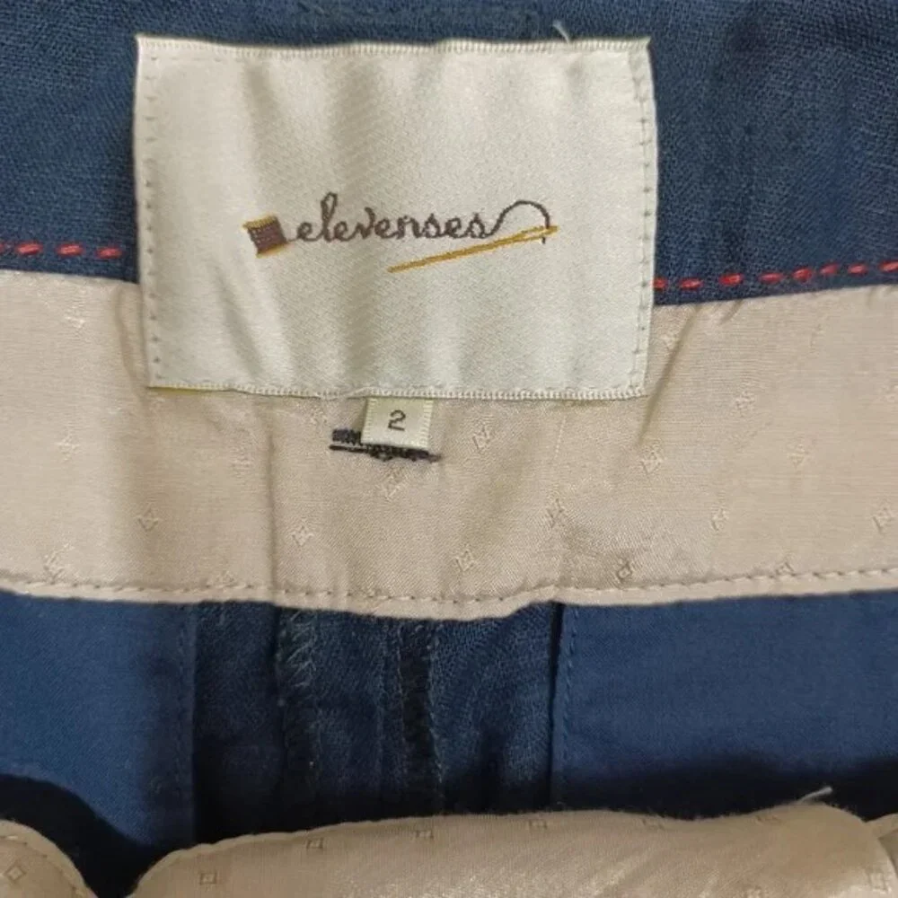 Anthropologie Elevenses High-Rise Navy Linen Blend Pants, Size 2 - Picture 5 of 6